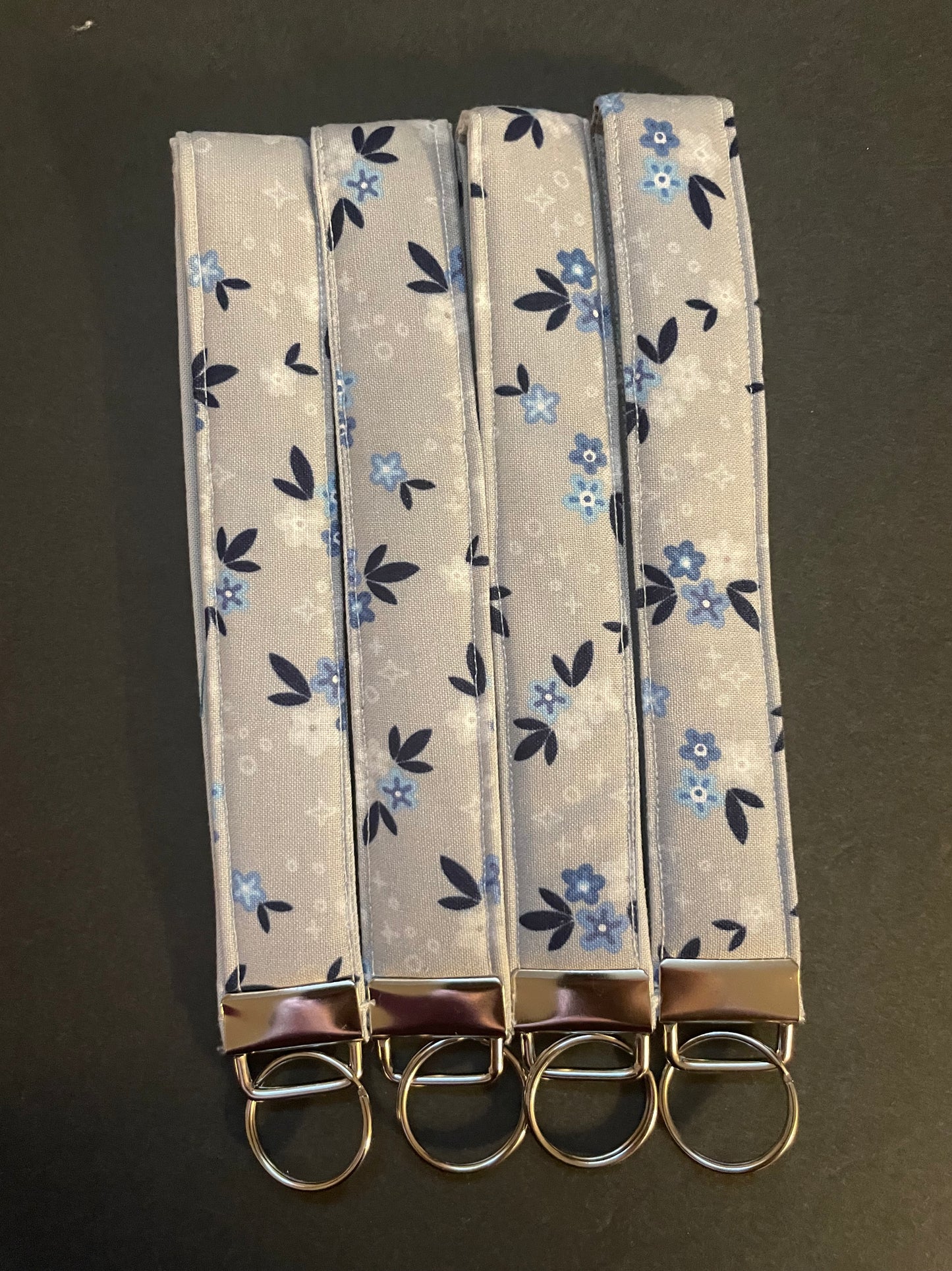 Grey and Blue Floral Wristlet