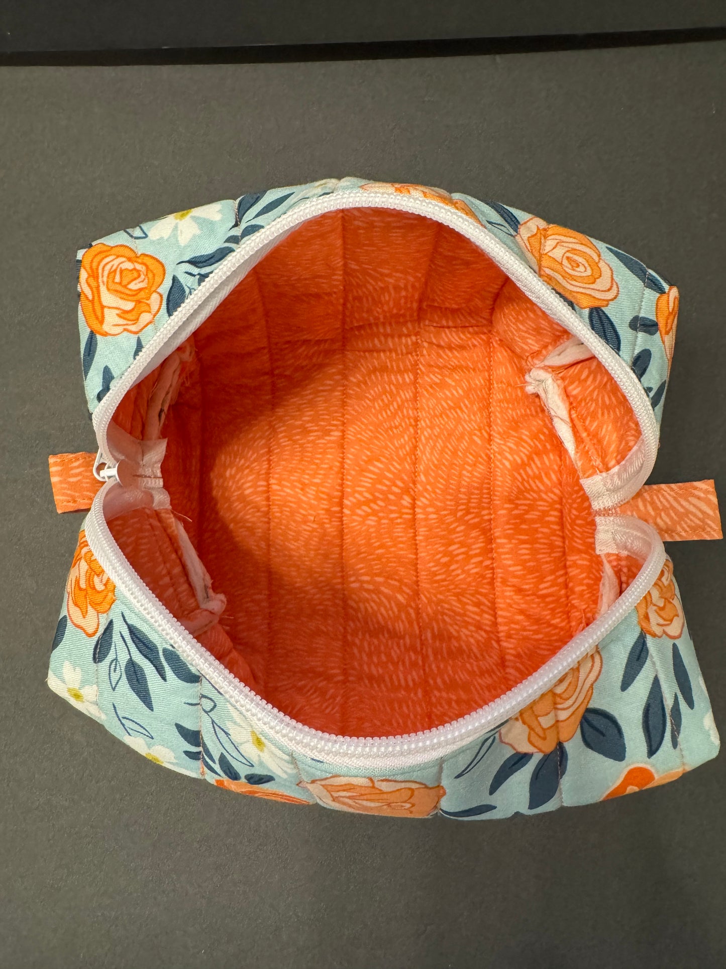 Orange and Blue Floral Makeup Bag