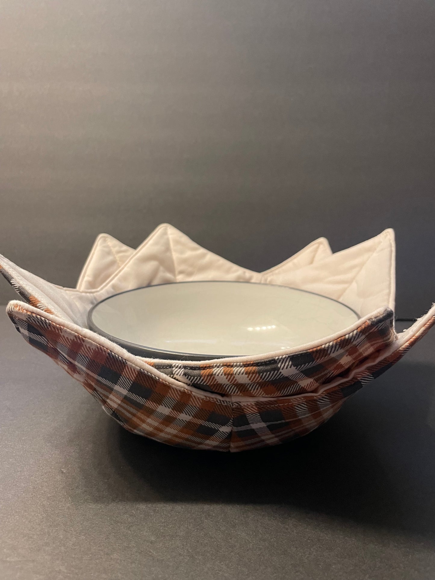 Brown and Grey Plaid Bowl Cozy