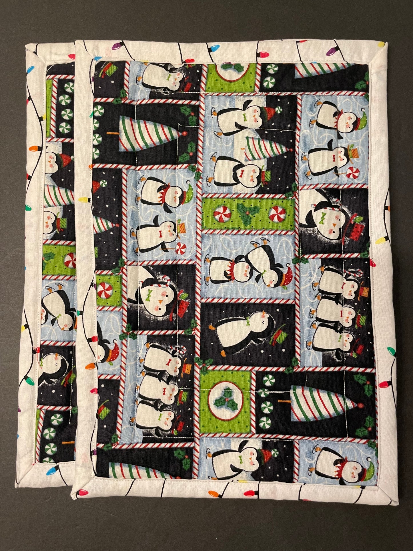 Christmas Penguin and white Lights Casserole Trivet