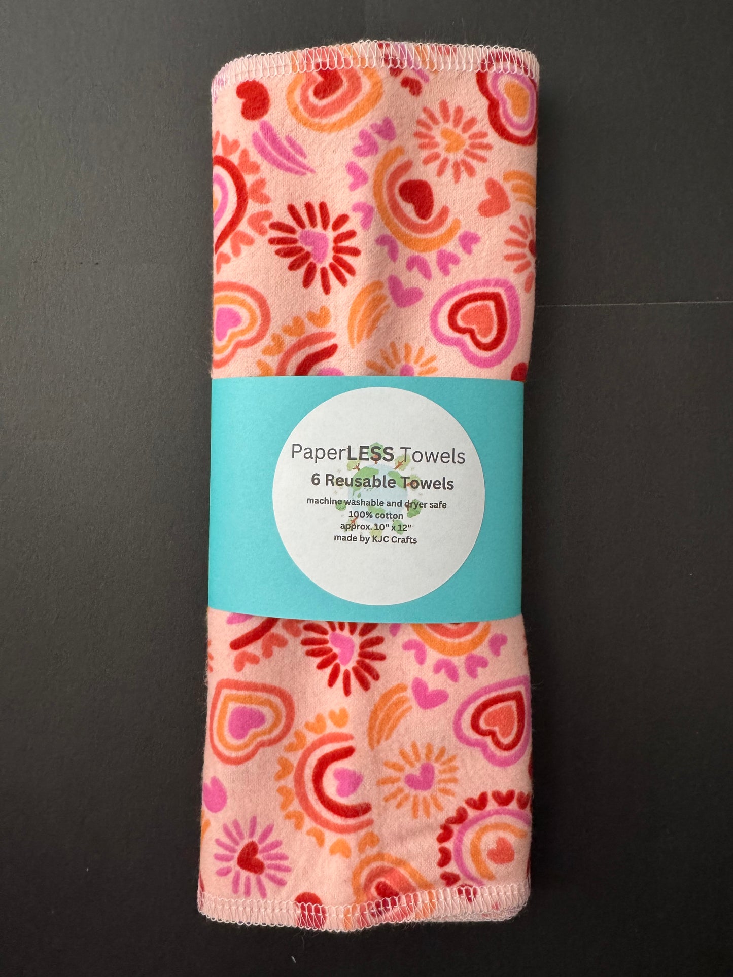 Pink Hearts and Rainbows - Reusable Towels