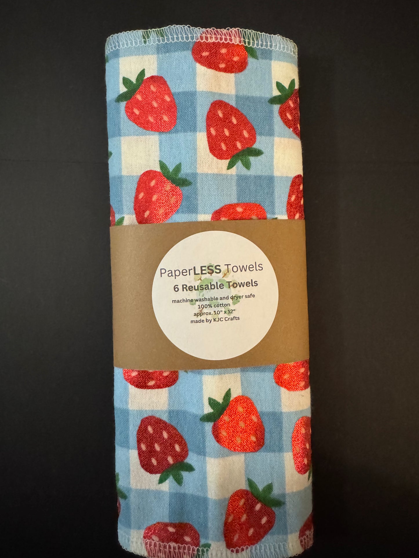 Blue Plaid Strawberry - Reusable Towels