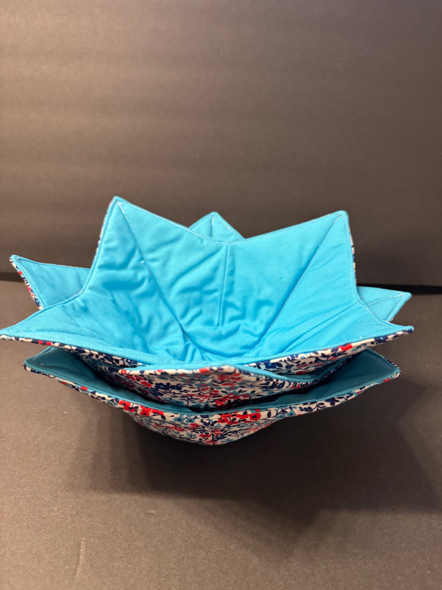 Red, white and blue floral bowl cozy