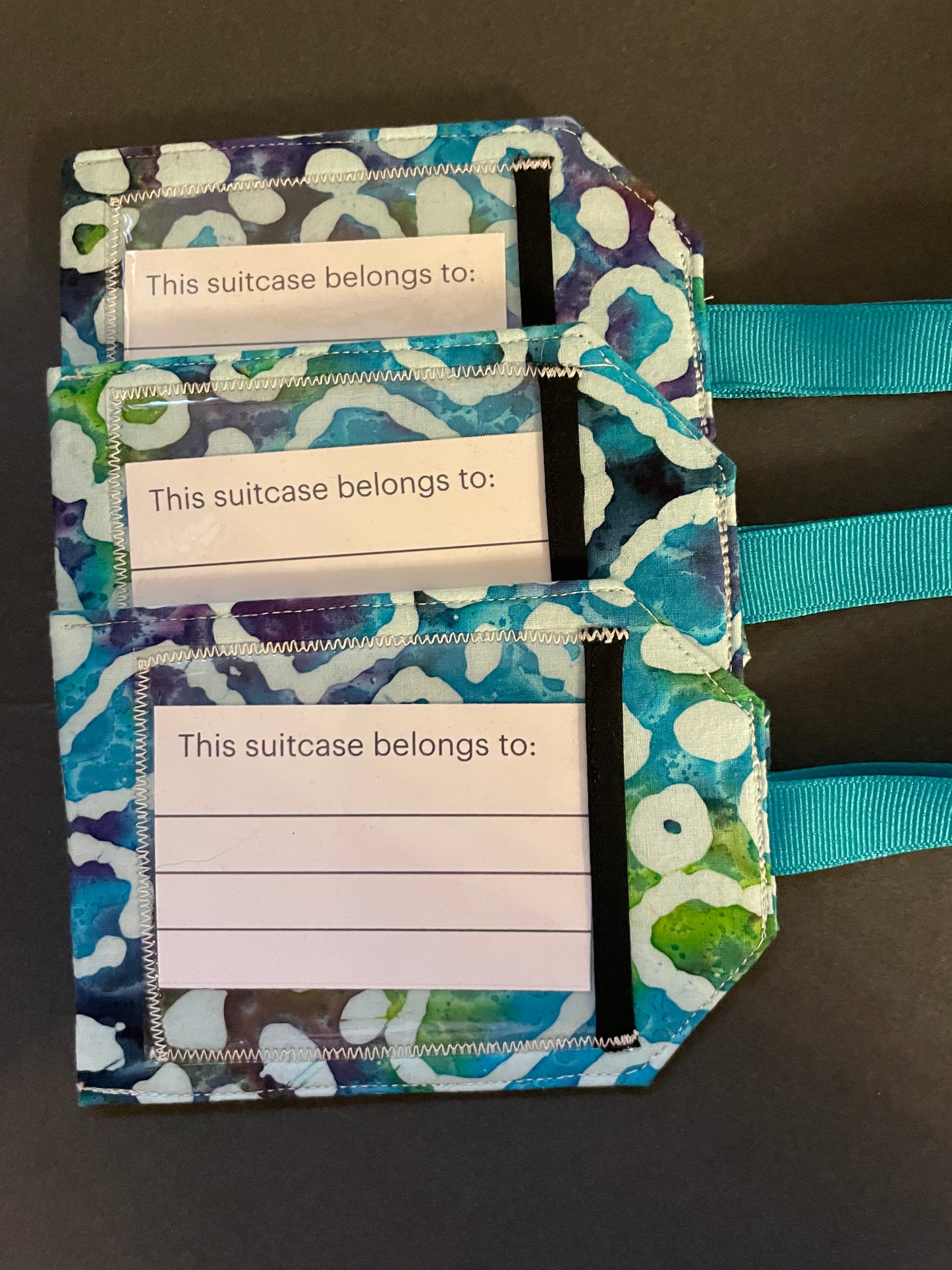 Teal and Green Batik Luggage Tag