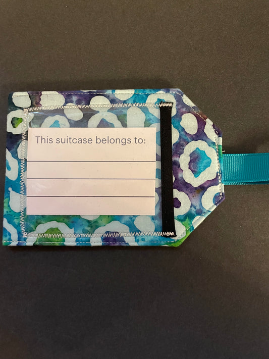 Teal and Green Batik Luggage Tag