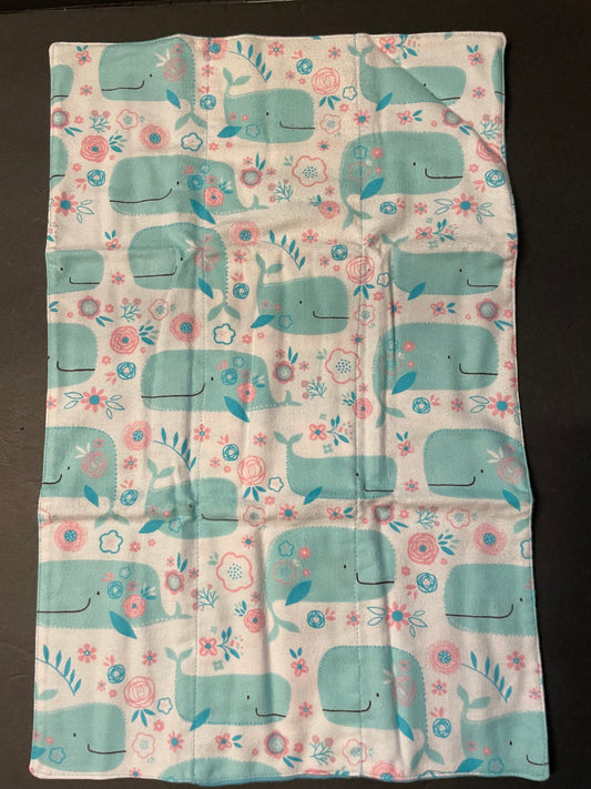 Pink and Blue Whale Baby Burp Rag