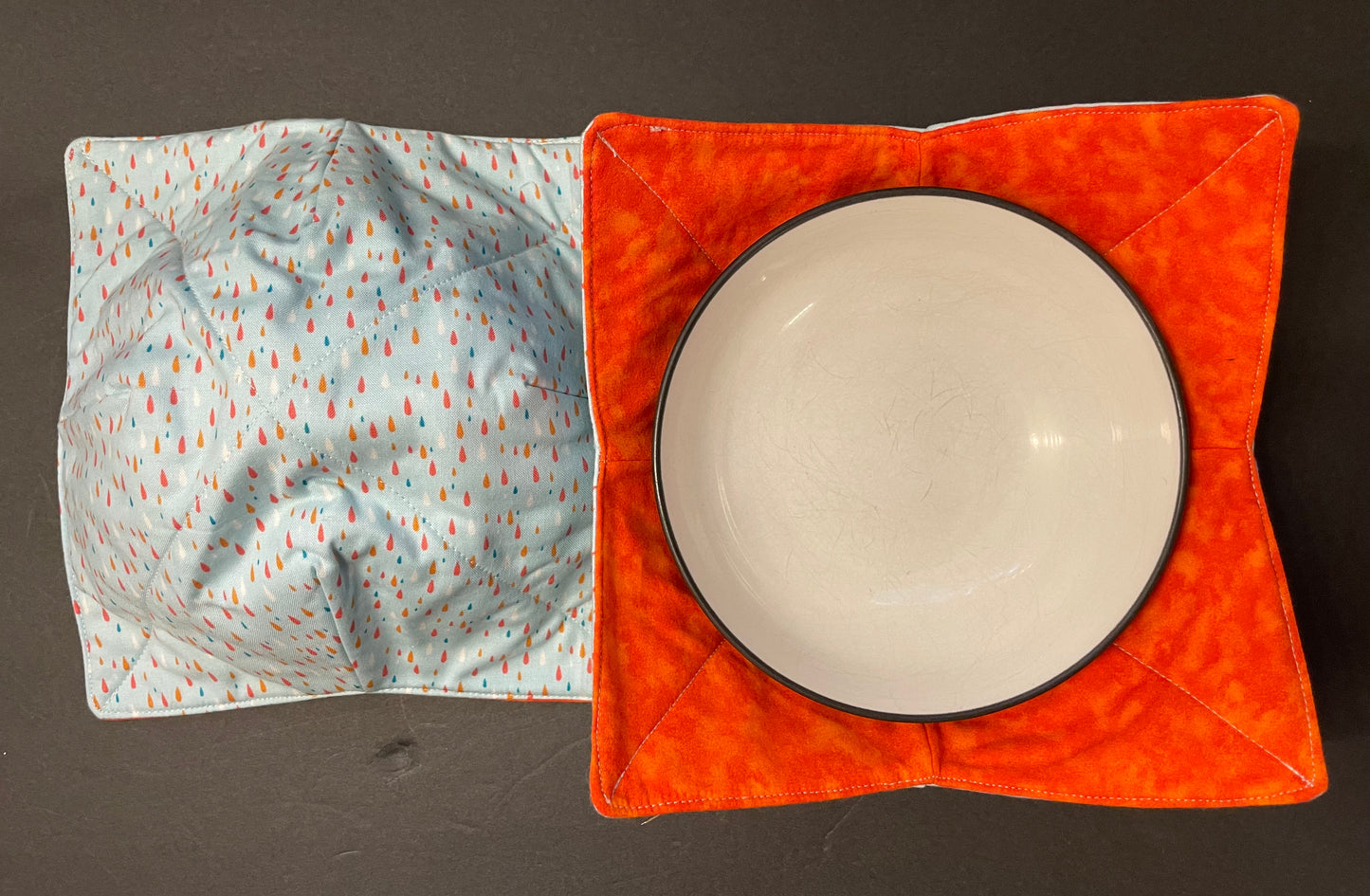 Blue-Dark Orange Raindrop Bowl Cozy