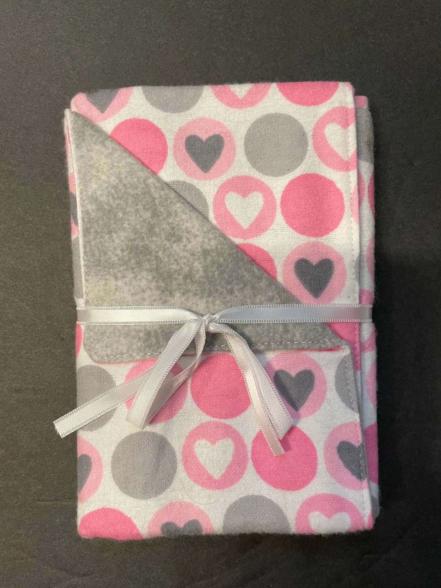 Pink and Grey Heart Baby Burp Rag