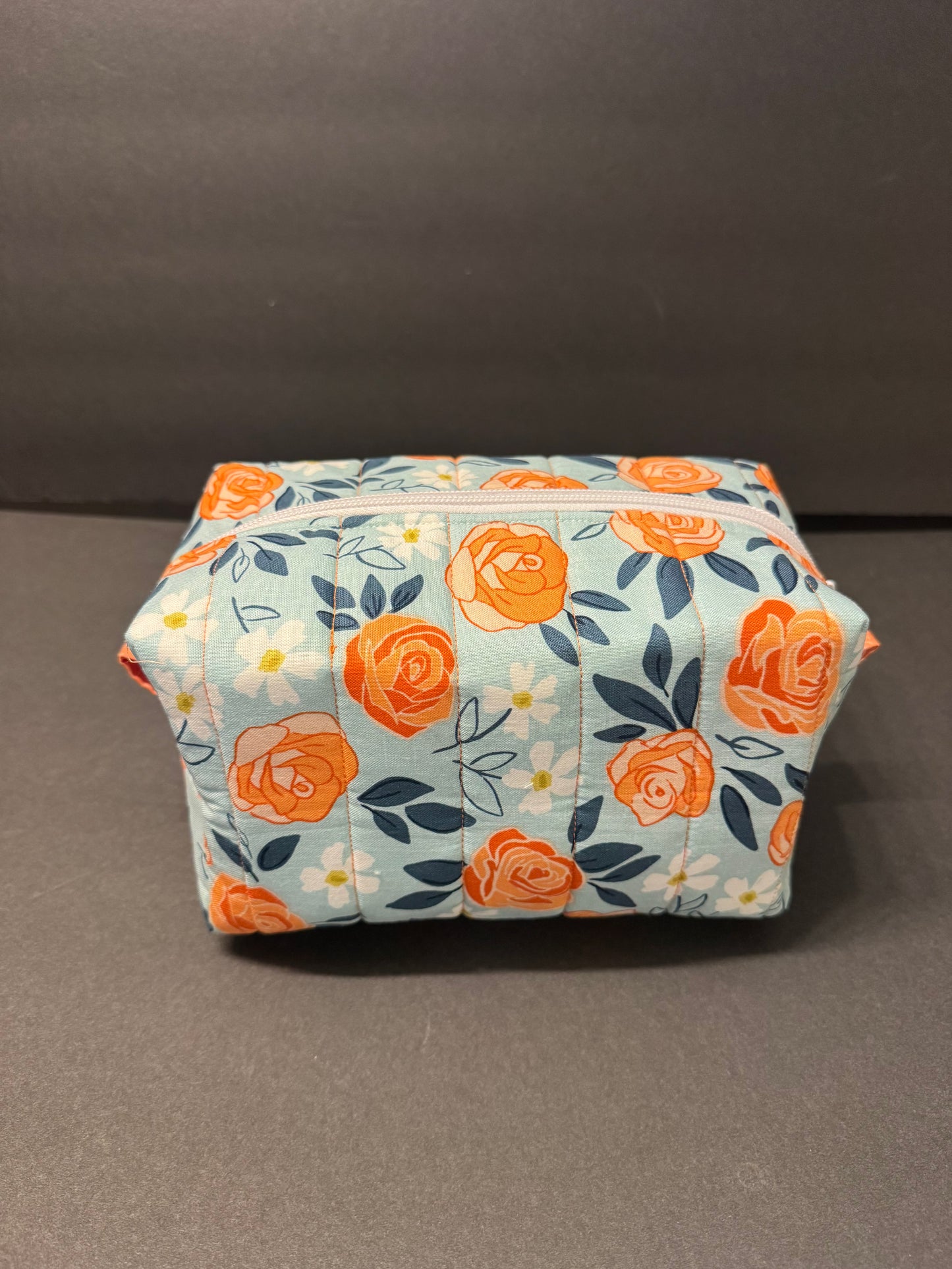 Orange and Blue Floral Makeup Bag