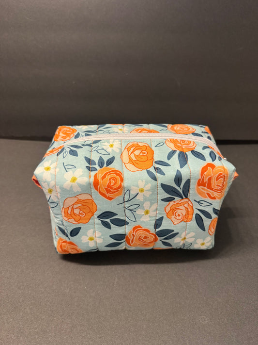 Orange and Blue Floral Makeup Bag