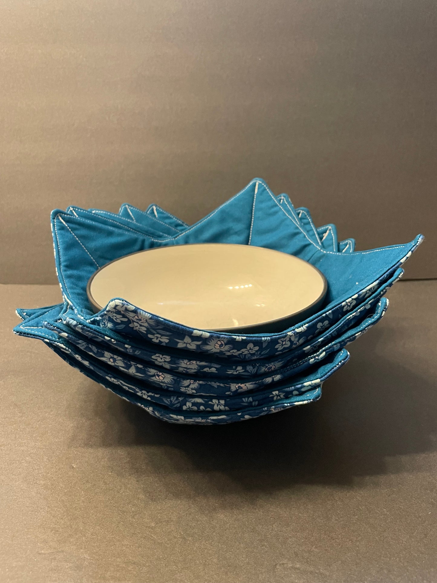 Teal Floral (White Flowers) Bowl Cozy