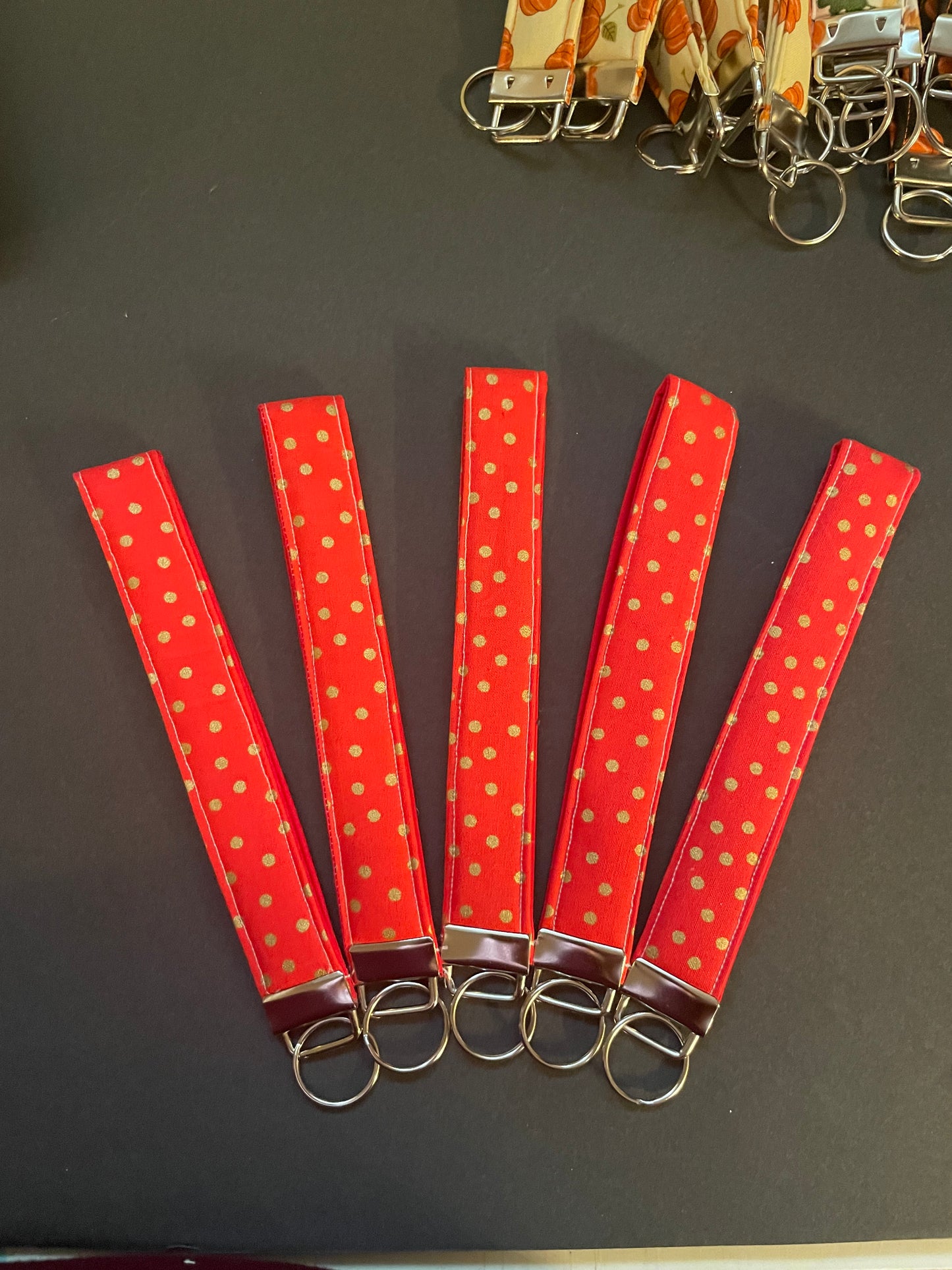 Red and Gold Polka Dot Wristlet