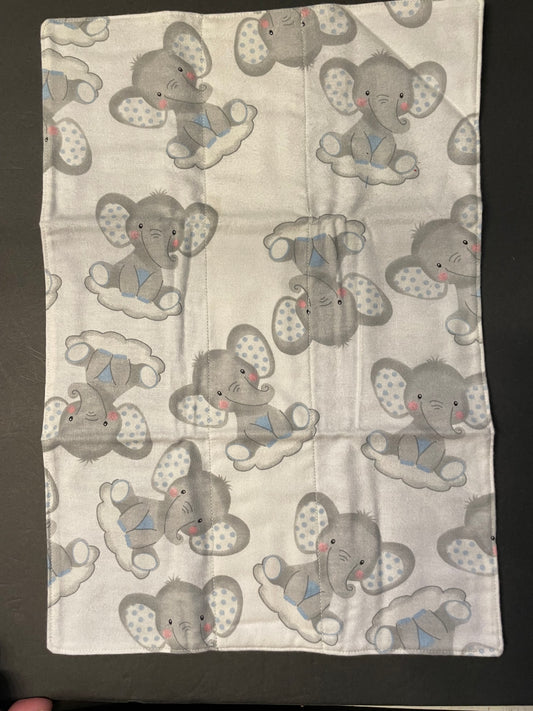 Grey and Blue Elephant Baby Burp Rag