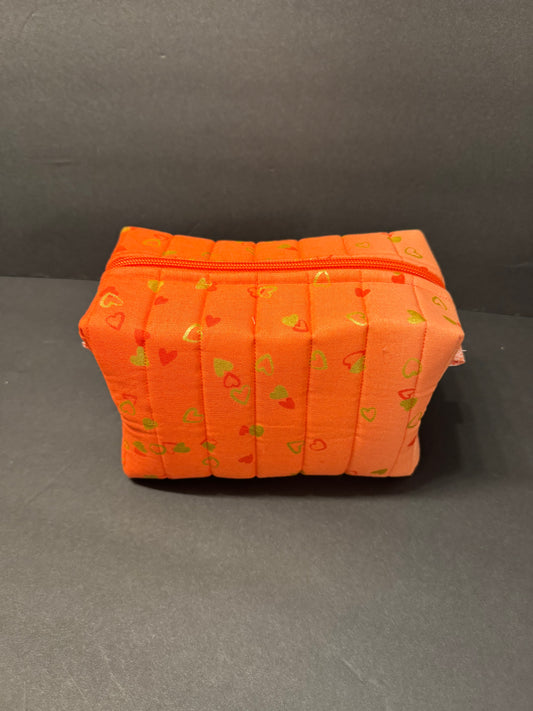 Orange Hearts Makeup Bag