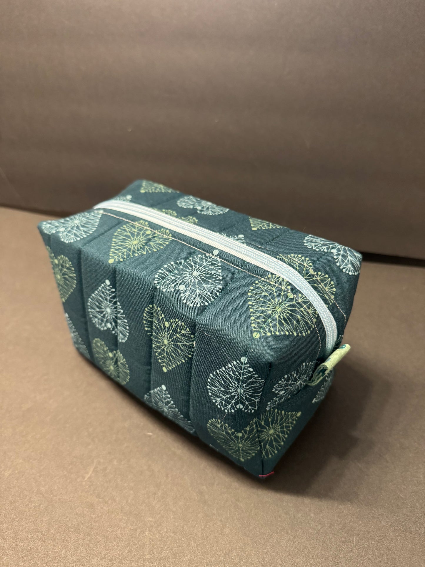 Green Stitched Hearts Makeup Bag