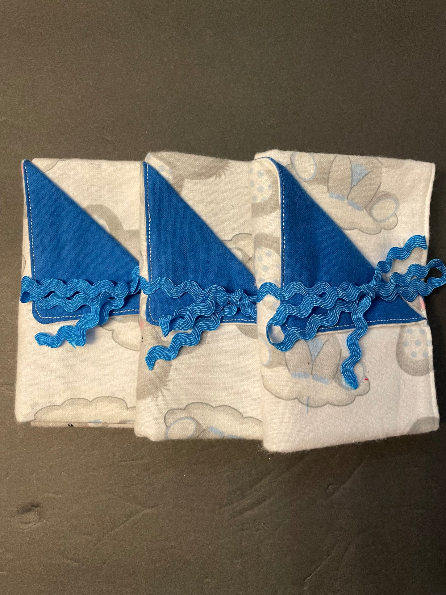 Grey and Blue Elephant Baby Burp Rag