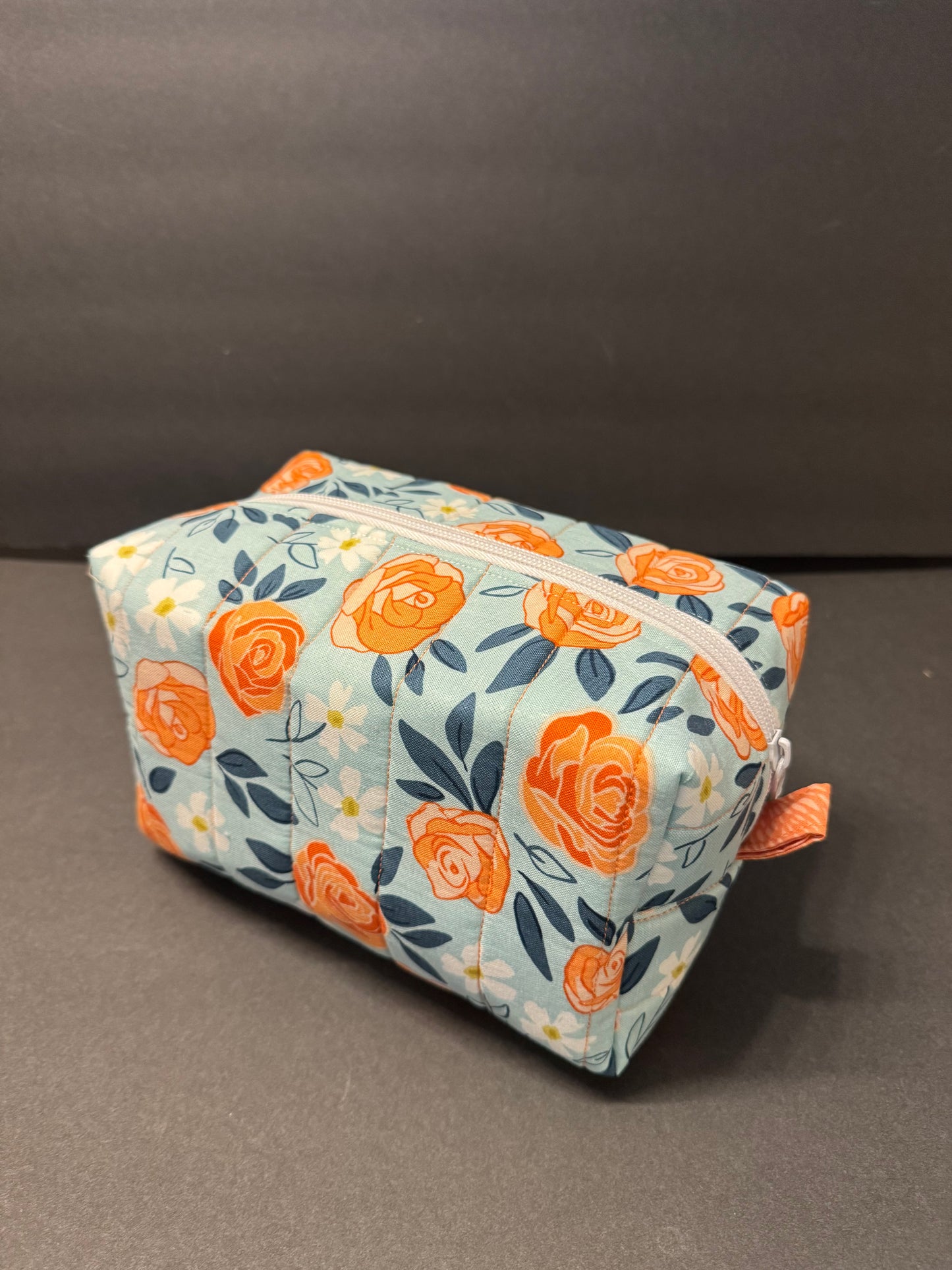 Orange and Blue Floral Makeup Bag