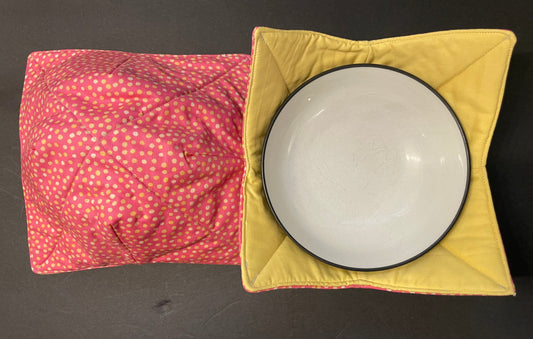 Pink and Yellow Polka Dot Bowl Cozy