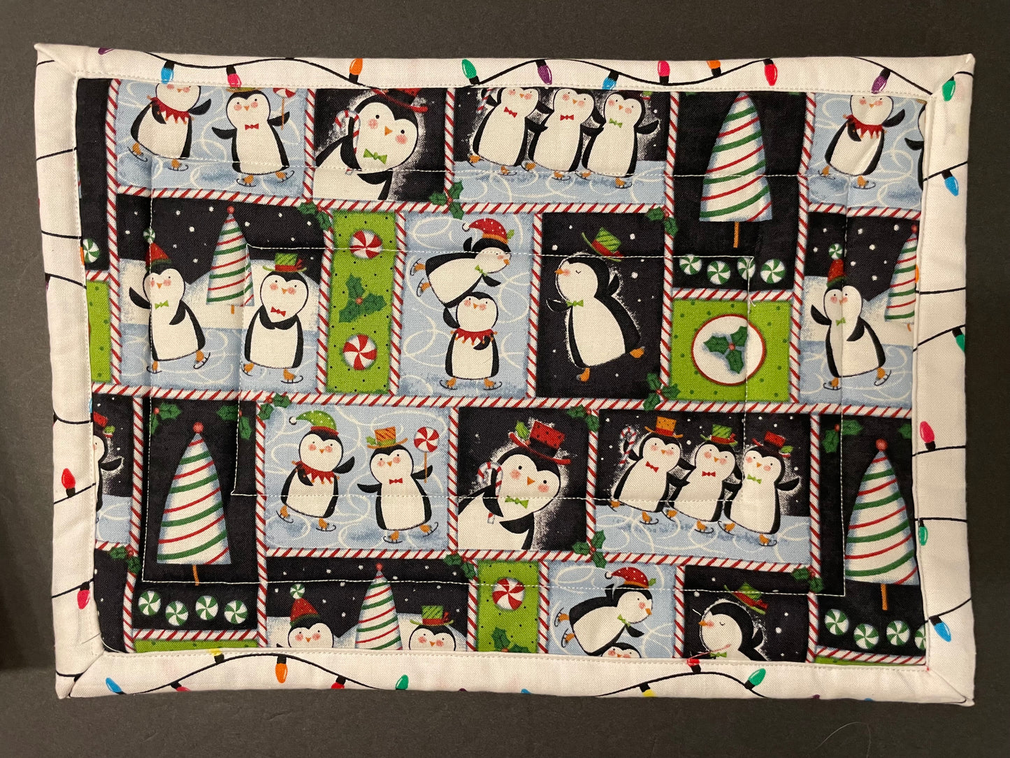 Christmas Penguin and white Lights Casserole Trivet
