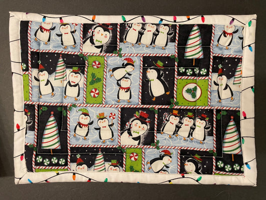 Christmas Penguin and white Lights Casserole Trivet