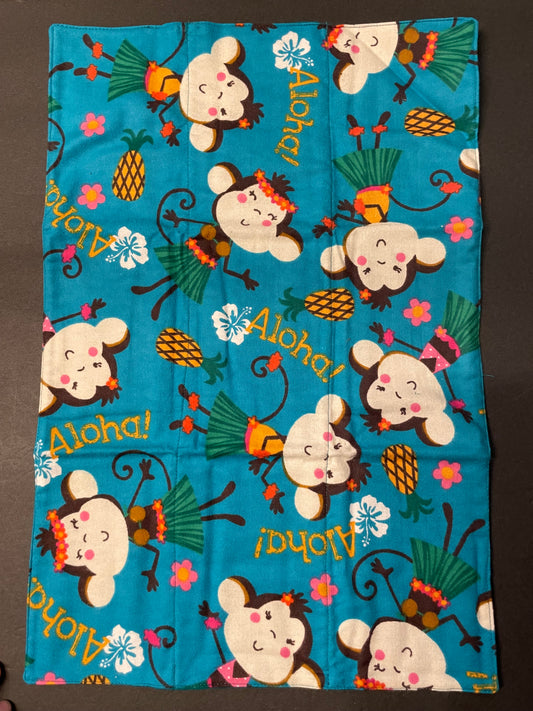 Teal Monkey Baby Burp Rag