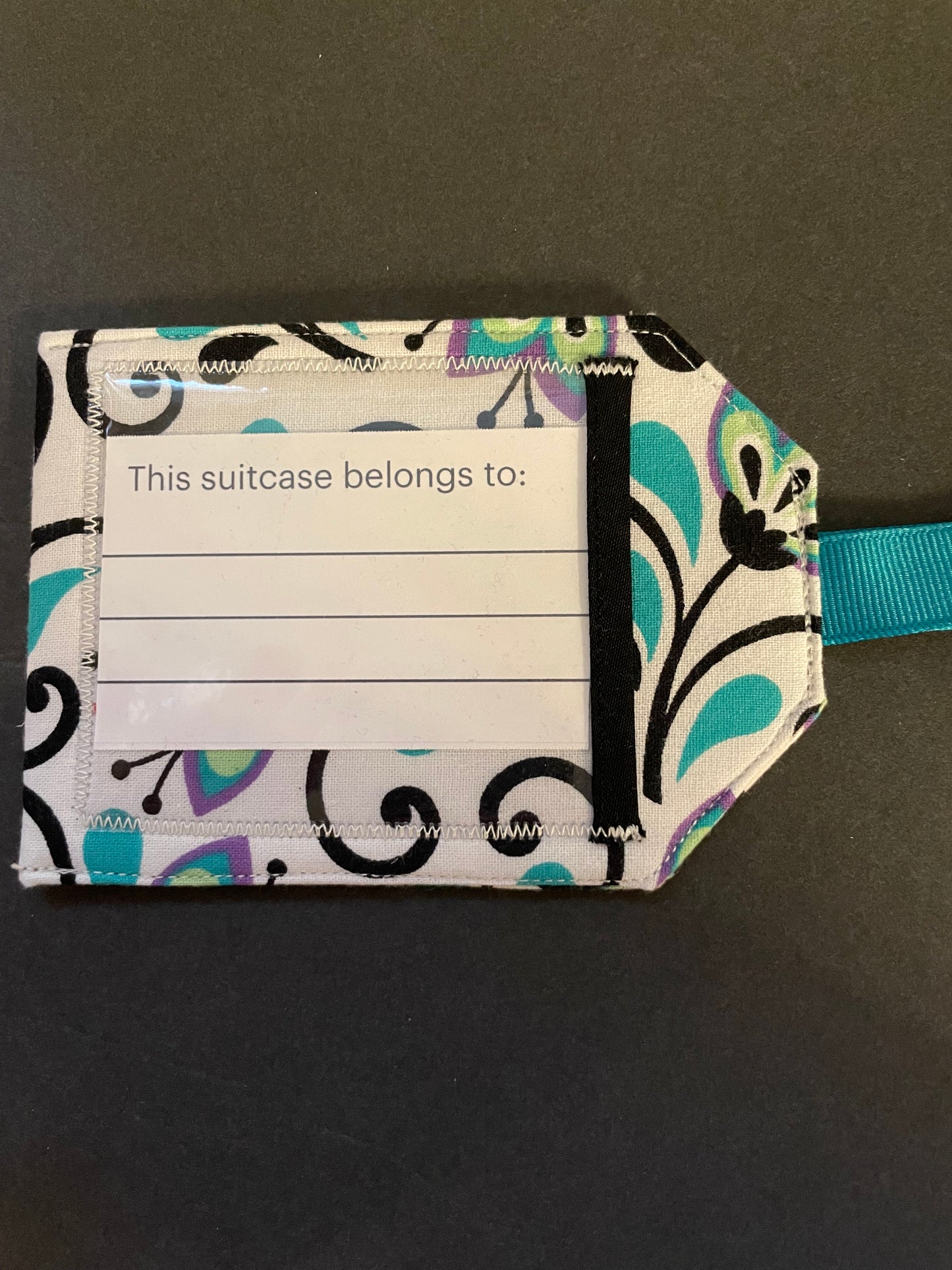 Teal and Purple Floral Luggage Tag