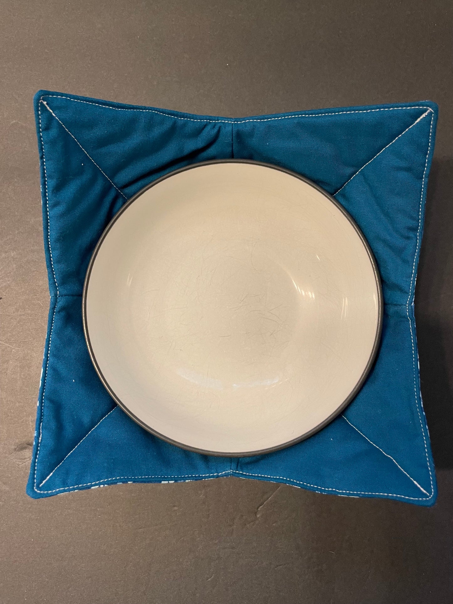 Teal Floral (White Flowers) Bowl Cozy
