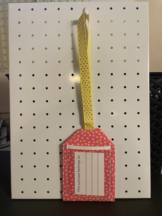 Pink and Yellow Polka Dot Luggage Tag