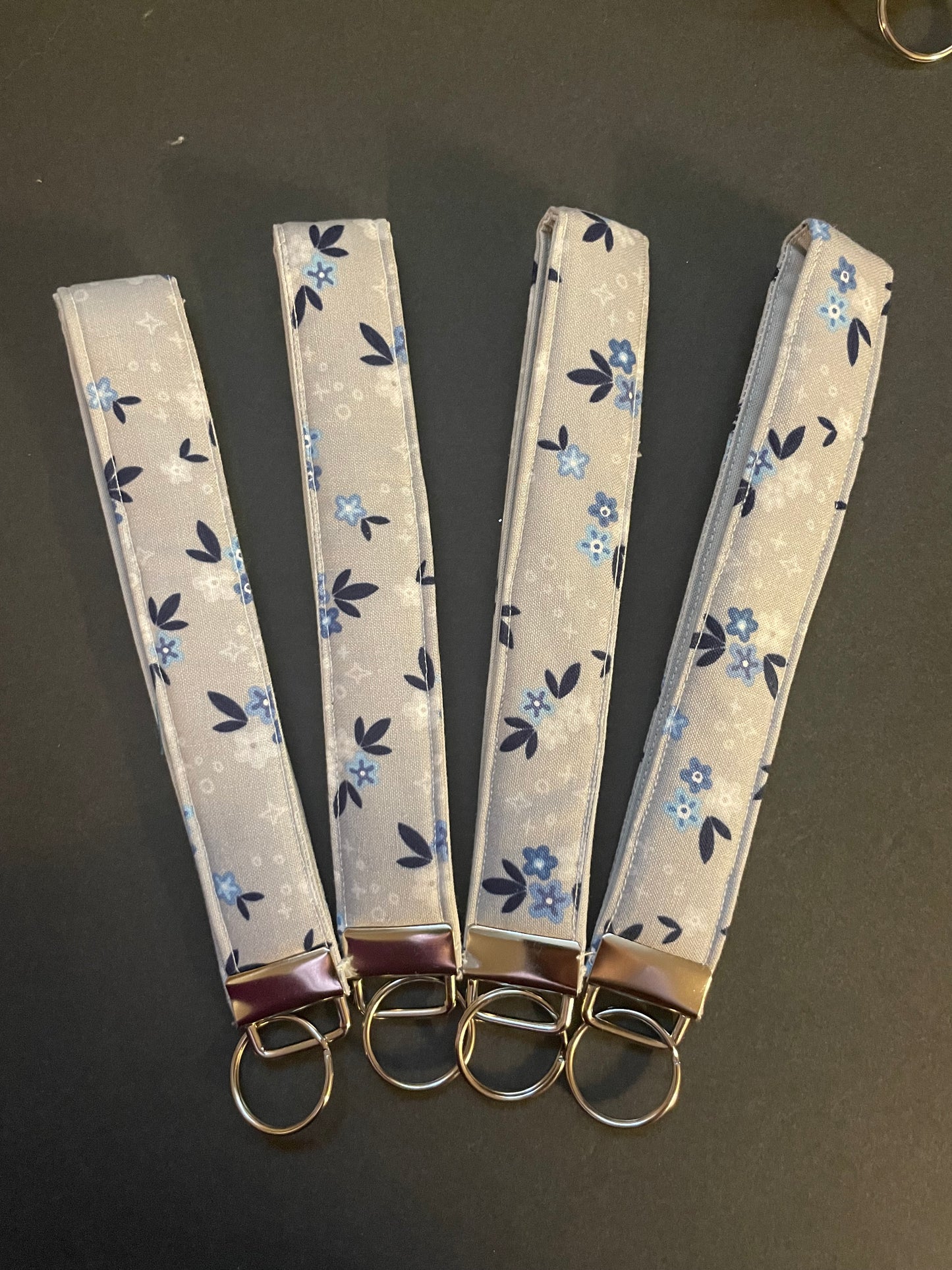 Grey and Blue Floral Wristlet