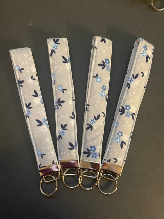 Grey and Blue Floral Wristlet