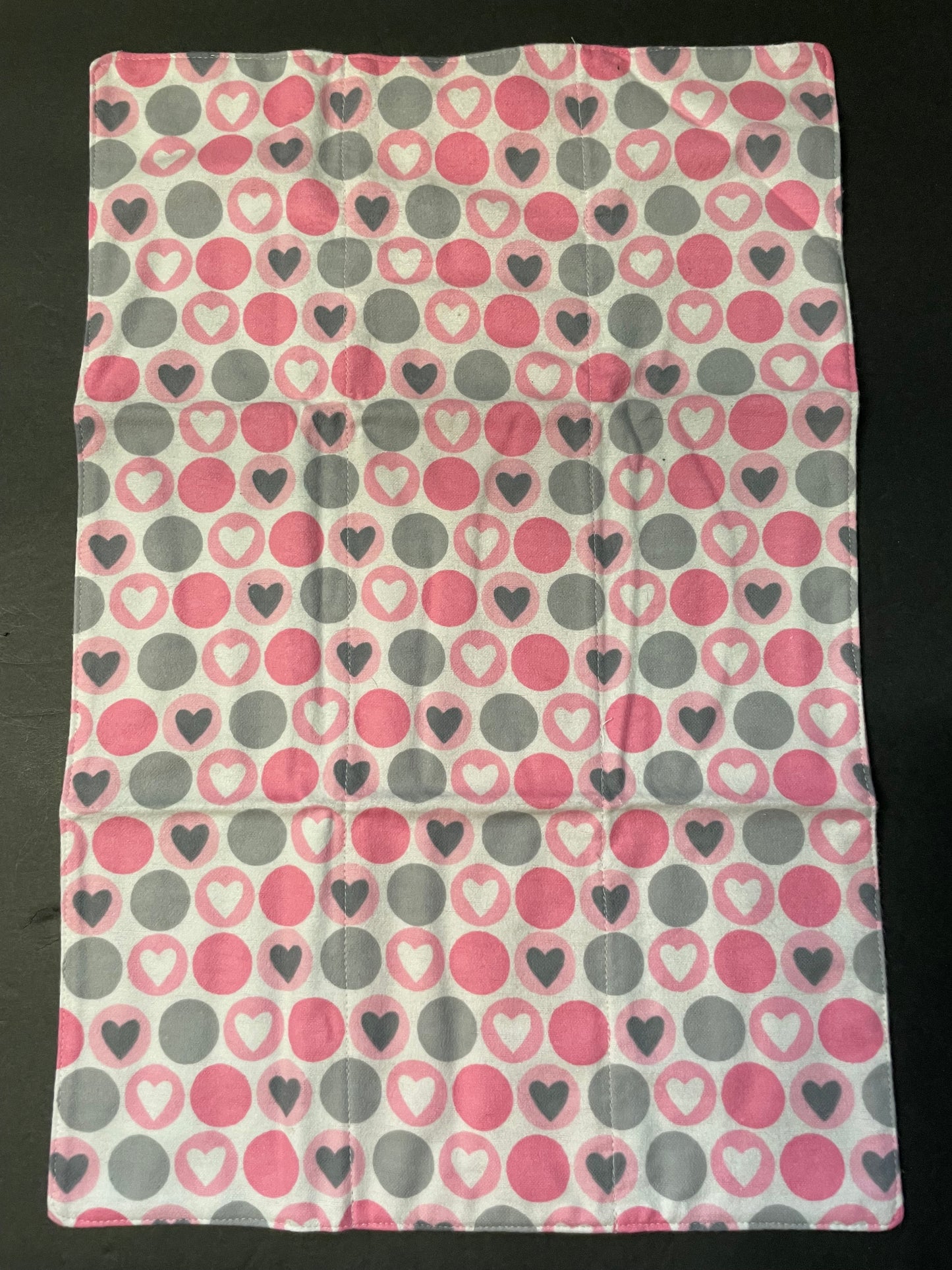 Pink and Grey Heart Baby Burp Rag