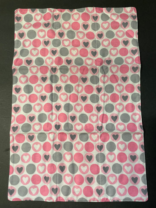 Pink and Grey Heart Baby Burp Rag