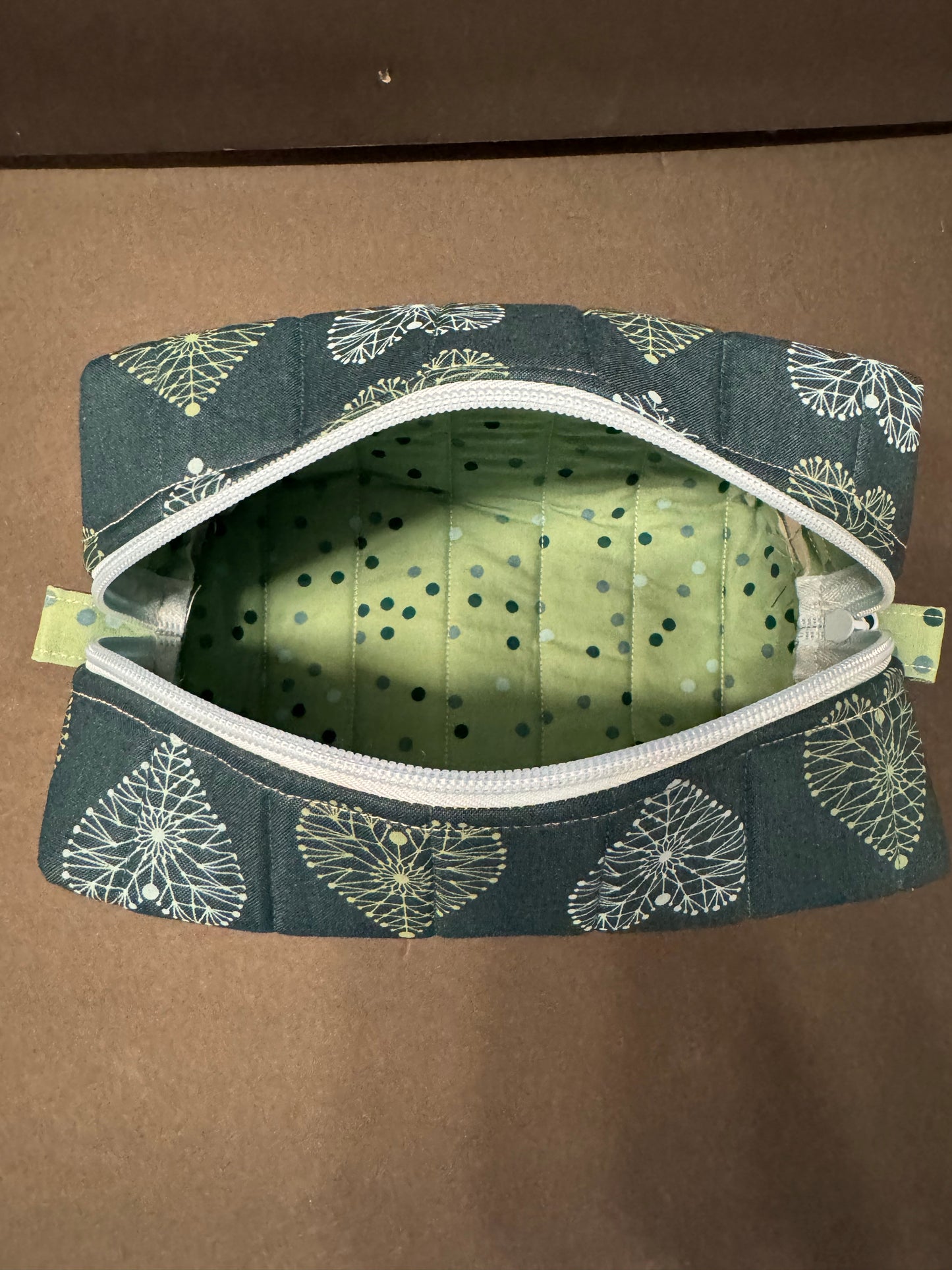 Green Stitched Hearts Makeup Bag