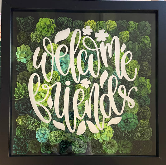Welcome Friends Paper Flower Shadow Box