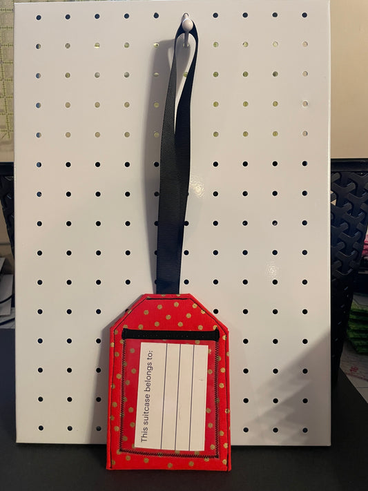 Red and Gold Polka Dot Luggage Tag