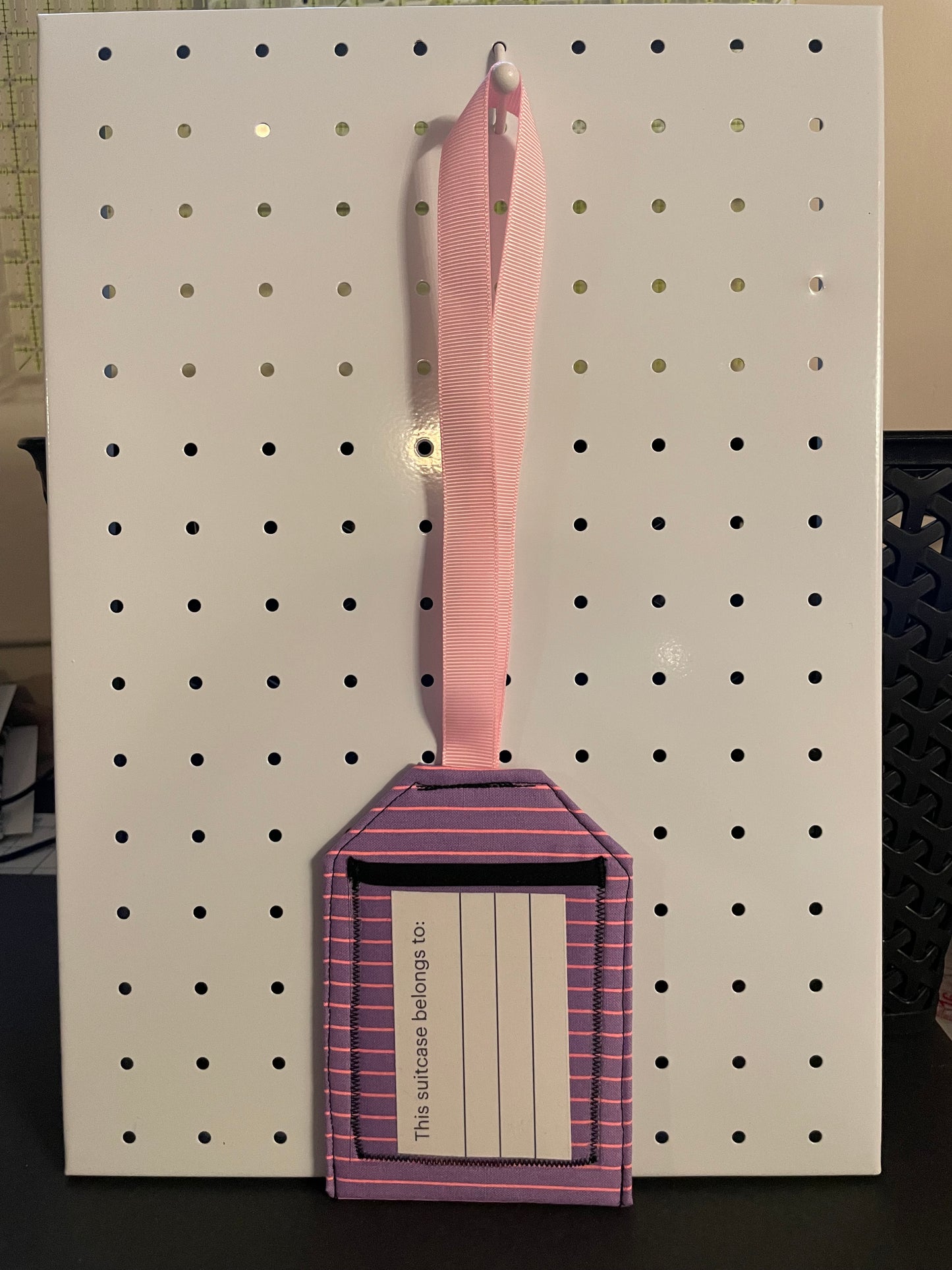 Purple and Pink Striped Luggage Tag