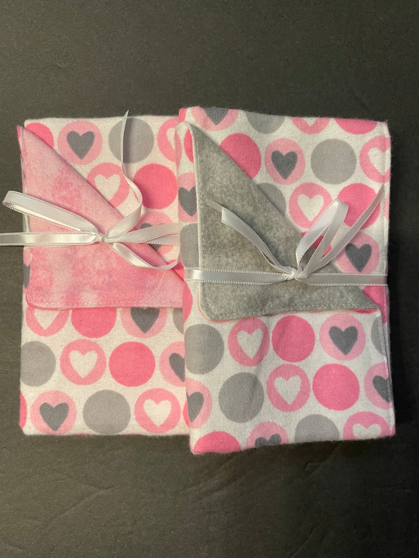Pink and Grey Heart Baby Burp Rag