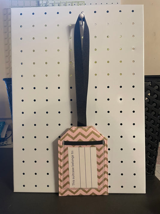 Pink and Gold Chevron Luggage Tag