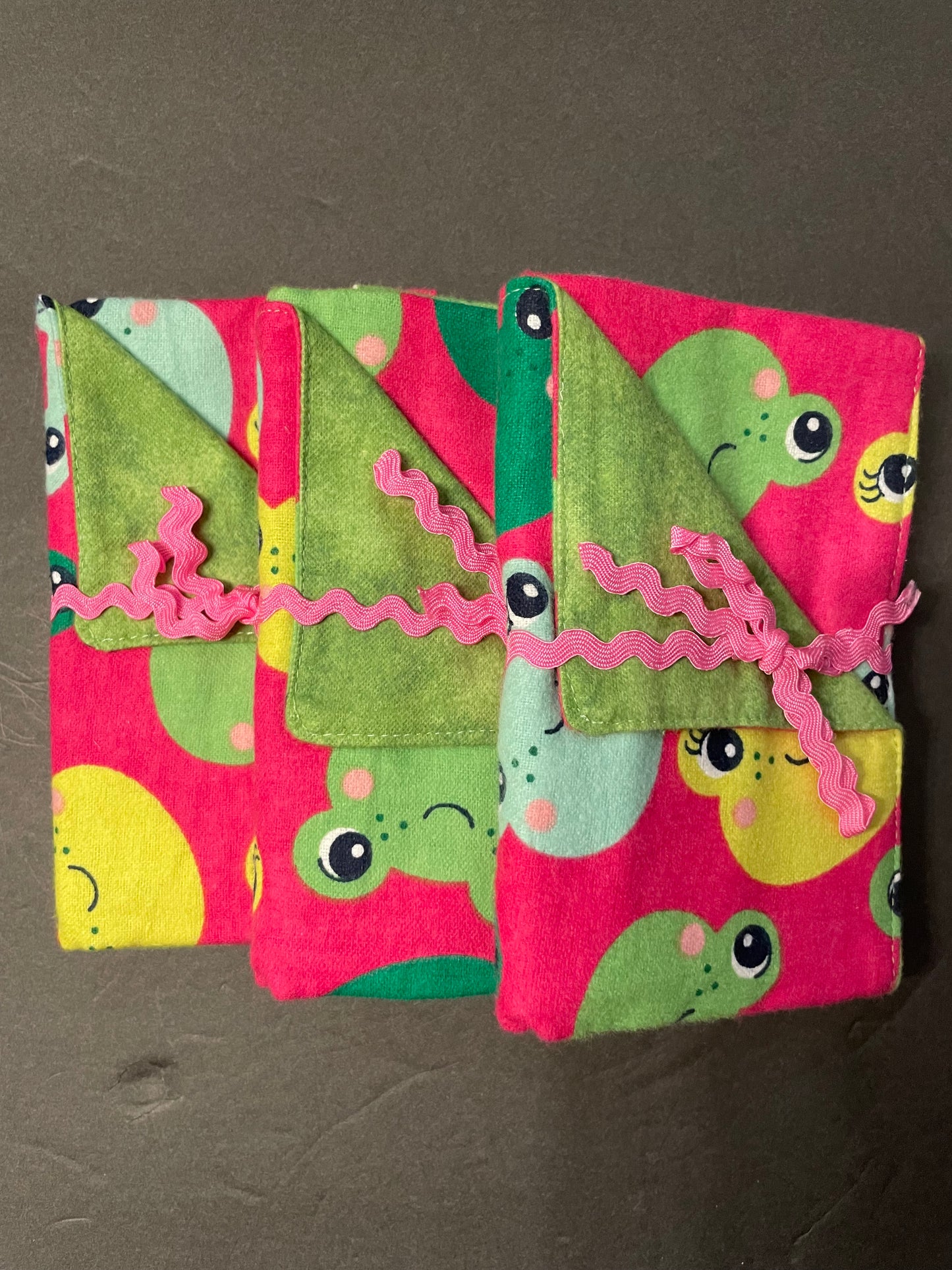 Pink and Green Frog Baby Burp Rag