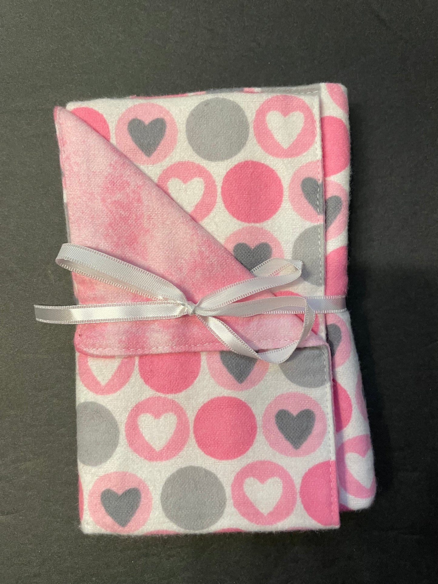 Pink and Grey Heart Baby Burp Rag