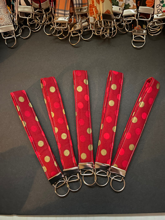 Red and Gold Polka Dot Wristlet