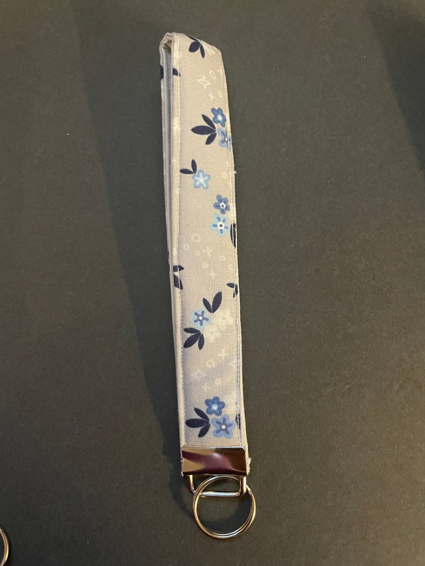 Grey and Blue Floral Wristlet
