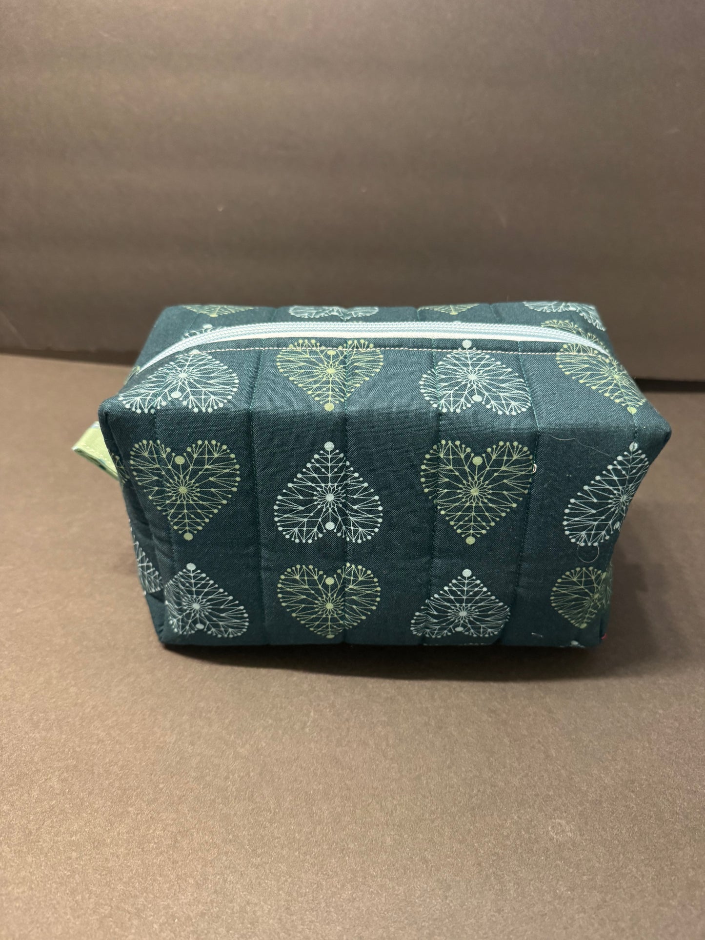 Green Stitched Hearts Makeup Bag