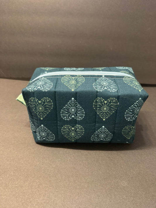 Green Stitched Hearts Makeup Bag