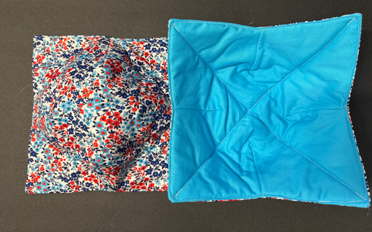 Red, white and blue floral bowl cozy