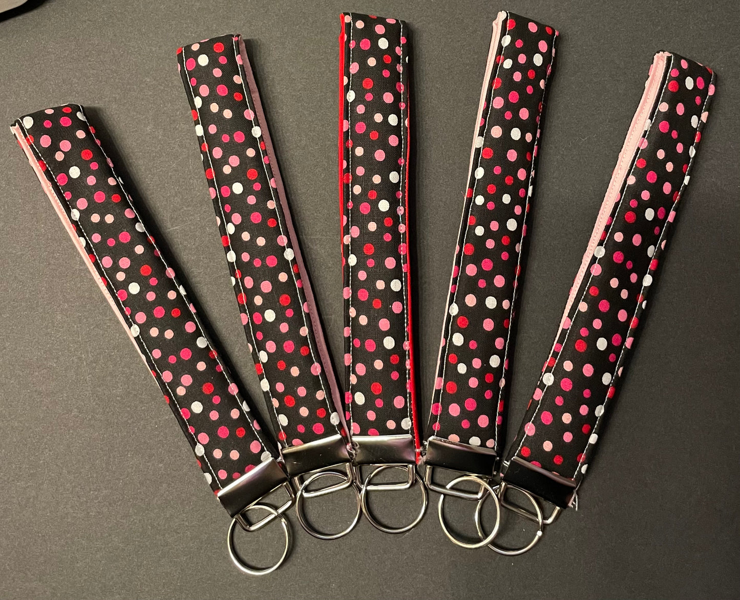 Pink, Red and Black Polka Dot Wristlet