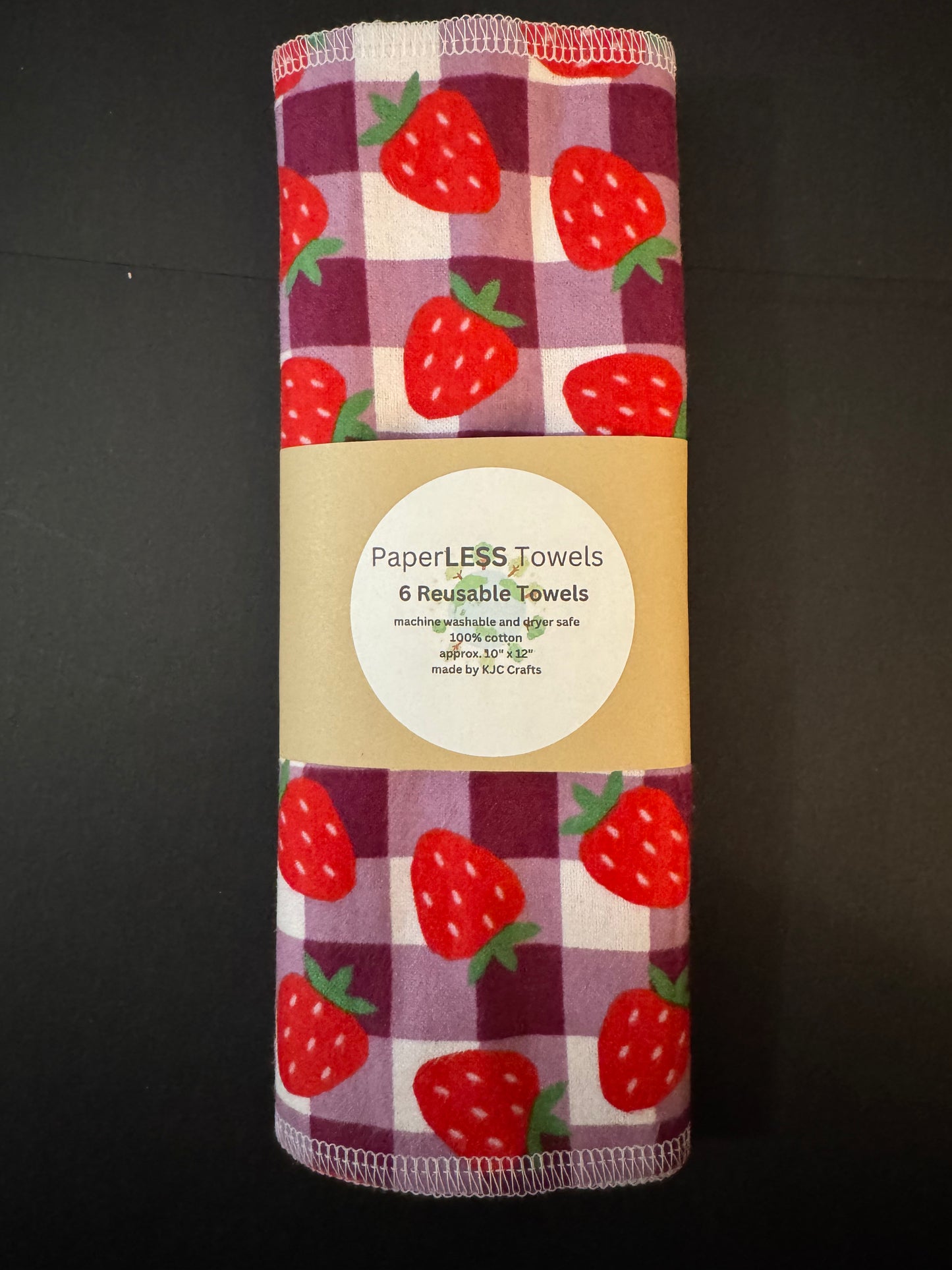 Purple Plaid Strawberry - Reusable Towels