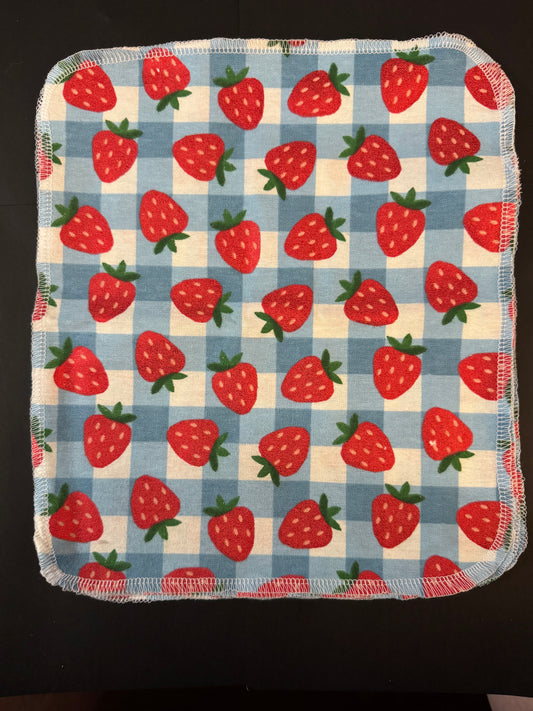 Blue Plaid Strawberry - Reusable Towels