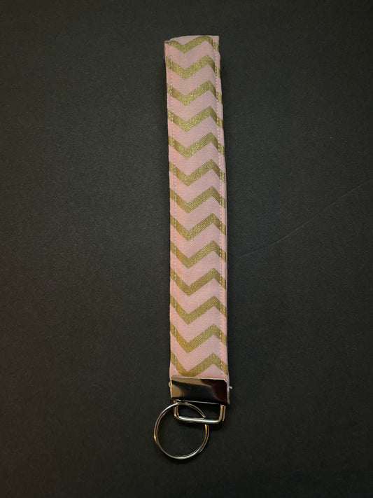 Pink and Gold Chevron Wristlet