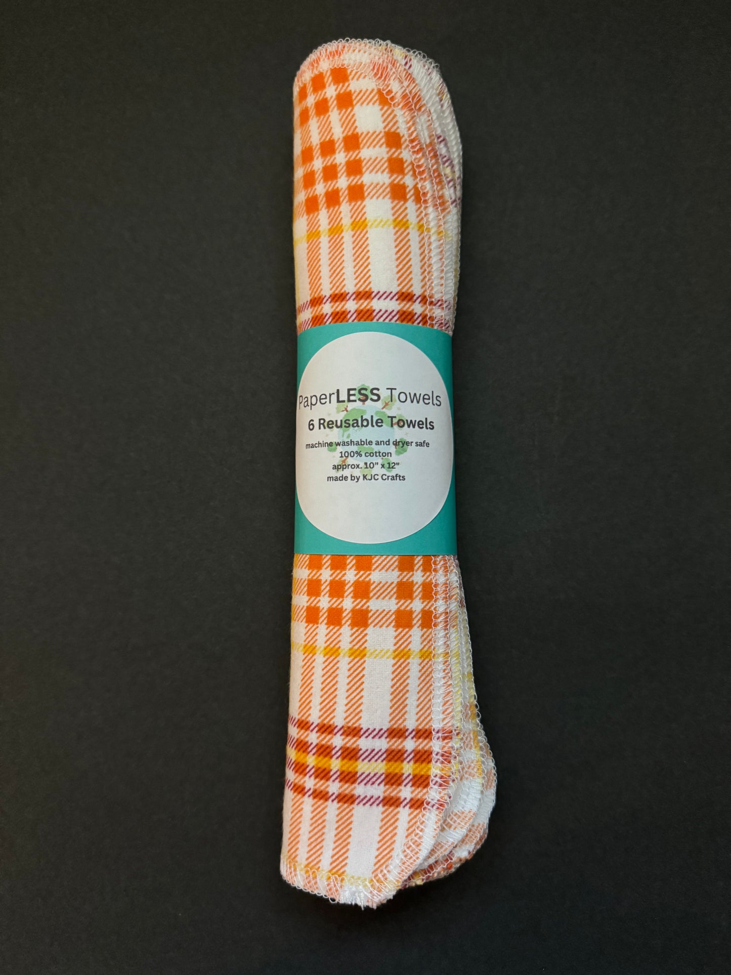 Orange and Red Plaid Reusable Towels